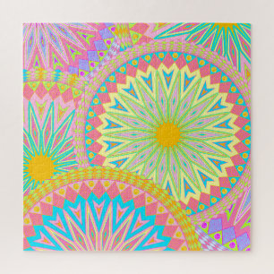 Überlappende Mandala Pink Blau Gelb Mint Lila Puzzle