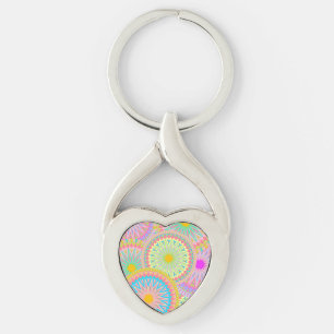 Überlappende Mandala Pink Blau Gelb Mint Lila Schlüsselanhänger