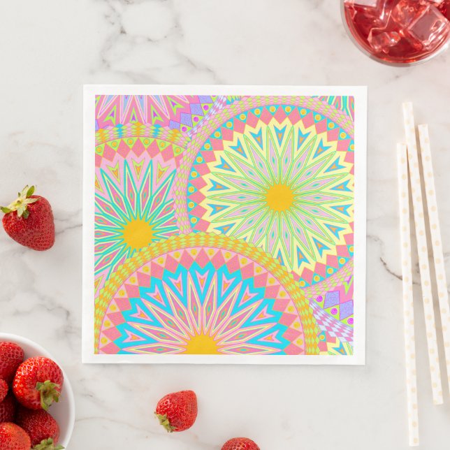 Überlappende Mandala Pink Blau Gelb Mint Lila Serviette (Beispiel)
