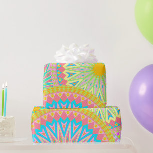 Überlappende Mandala Pink Blau Gelb Mint Violett Geschenkpapier