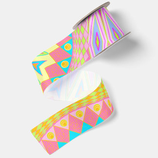 Überlappende Mandala Pink Blau Gelb Mint Violett Satinband