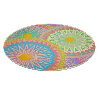 Überlappende Mandala Pink Blau Gelb Mint Violett Schneidebrett