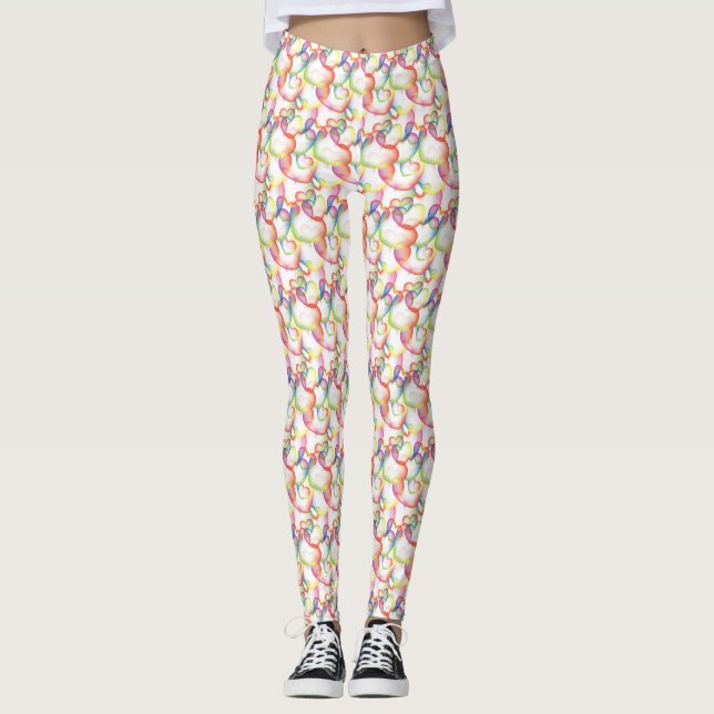 Überlappendes abstraktes Herzen-Muster Leggings (Vorderseite)