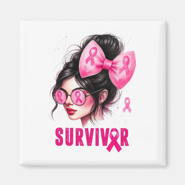 Überleben Brustkrebs Bewusstsein Pink Messy Bun Gi Magnet (Vorne)