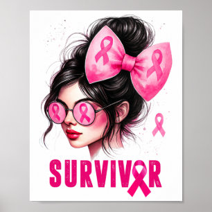 Überleben Brustkrebs Bewusstsein Pink Messy Bun Gi Poster