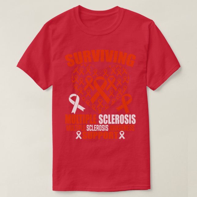 Überleben Multiple Sklerose Oronge Ribbon Herz m T-Shirt (Design vorne)