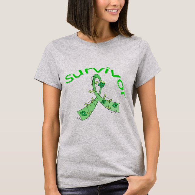 Überlebende Blume Ribbon traumatischer Gehirnverle T-Shirt (Vorderseite)