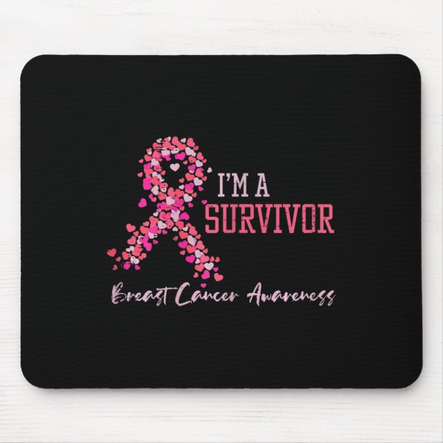 Überlebende Rosa Ribbons Herz Brustkrebs-Bewusstse Mousepad (Vorne)