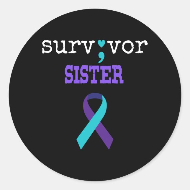 Überlebende Schwester Semikolon-Geschenk Präventio Runder Aufkleber (Vorderseite)