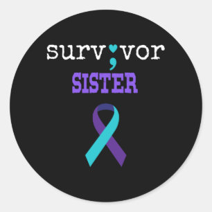 Überlebende Schwester Semikolon Geschenk Präventio Runder Aufkleber