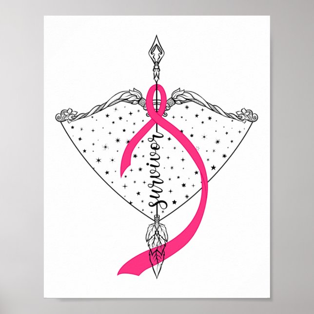 Überlebender Bow Arrow Warrior Hope Pink Ribbon Br Poster (Vorne)