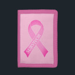 Überlebender des Brustkrebs-Bewusstseins in Rosa B Tri-fold Geldbeutel<br><div class="desc">Rosa Band Brustkrebs Bewusstsein Überlebende Trifold Wallet. Personalisiertes Logo-Design. Fügen Sie Ihren eigenen,  benutzerdefinierten Unterstützungstext,  Krieger-Zitat oder Überlebensnamen hinzu.</div>