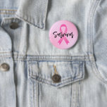 Überlebender rosa Brustkrebs Button<br><div class="desc">Der "Survivor"-Knopf für Brustkrebs zeigt moderne,  schwarze Schriftzeichen mit symbolischem rosa Farbband und rosa Farbverlauf.</div>