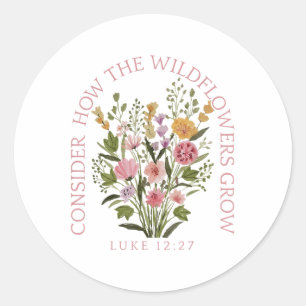 Überlegen Sie, wie die Wildblumen Jesus Gott Chris Runder Aufkleber