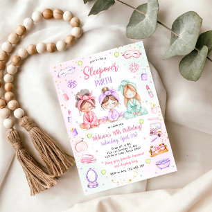 Übernachtungsparty Mädchen Spa Pink Geburtstagsein Einladung