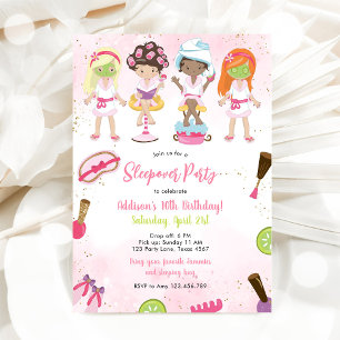 Übernachtungsparty Mädchen Spa Pink Geburtstagsein Einladung