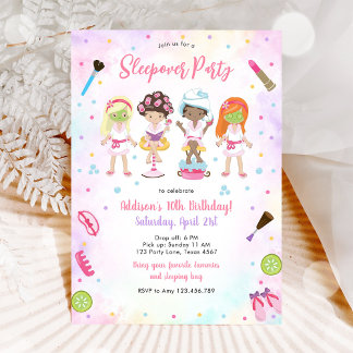 Übernachtungsparty Mädchen Spa Pink Geburtstagsein Einladung