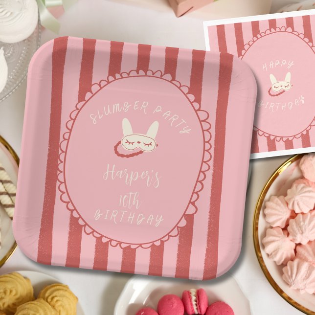 Übernachtungsparty Schlaf Geburtstagsfeier Mädchen Pappteller (sleepover slumber birthday party girl teen vintage modern personalized paper plates party products)