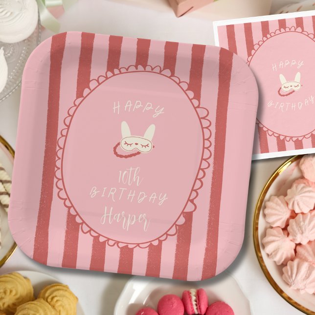Übernachtungsparty Schlafparty Geburtstagsmädchen  Pappteller (sleepover slumber birthday party girl teen vintage  happy birthday personalized paper plates )