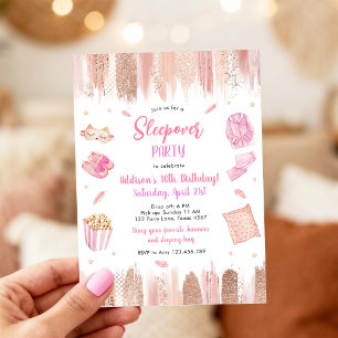 Übernachtungsparty-Spa-Make-up-Pink-Mädchen-Geburt Einladung