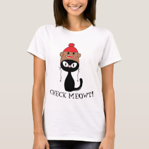 ÜBERPRÜFE MIAU! Schwarze Katze mit Socken-Affen-Hu T-Shirt