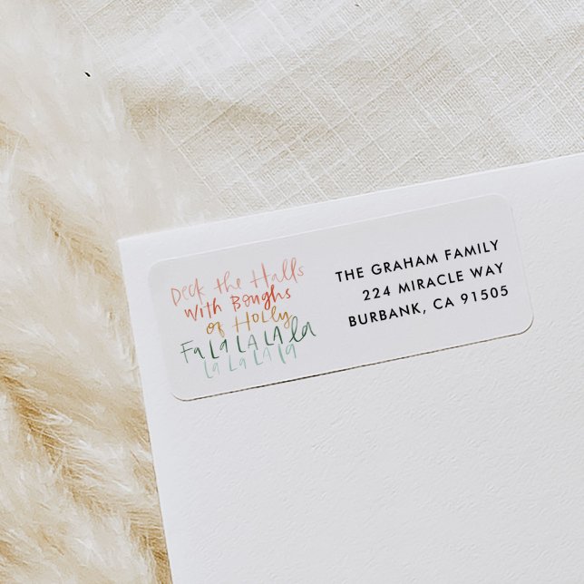 Überprüfen Sie die Hallen-Rücksendeadresse (Watercolor Deck the Halls Christmas carol return address labels.)