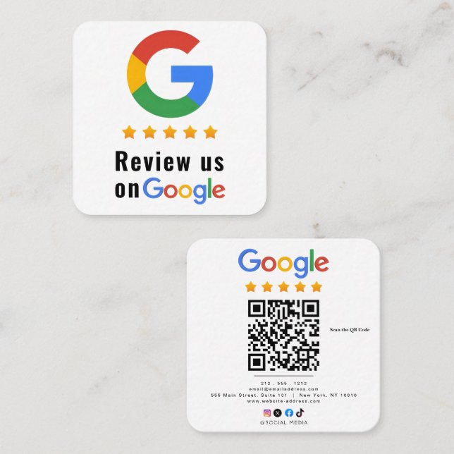 Überprüfen Sie Google Bewertungs-QR-Code Google Be Quadratische Visitenkarte (Vorne/Hinten)