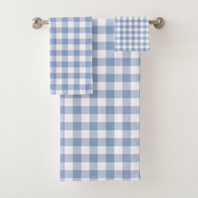 Überprüftes blaues Gingham-Classic-Muster Badhandtuch Set (Insitu)
