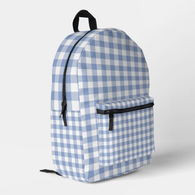 Überprüftes blaues Gingham-Classic-Muster Bedruckter Rucksack (Rückseitige Ecke links)