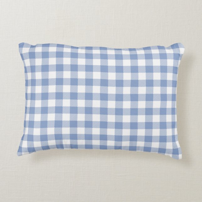 Überprüftes blaues Gingham-Classic-Muster Dekokissen (Rückseite)
