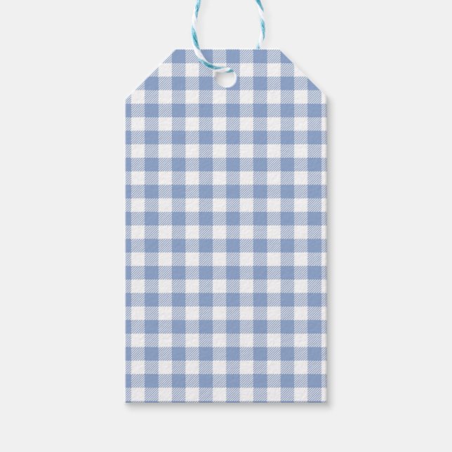Überprüftes blaues Gingham-Classic-Muster Geschenkanhänger (Vorderseite)