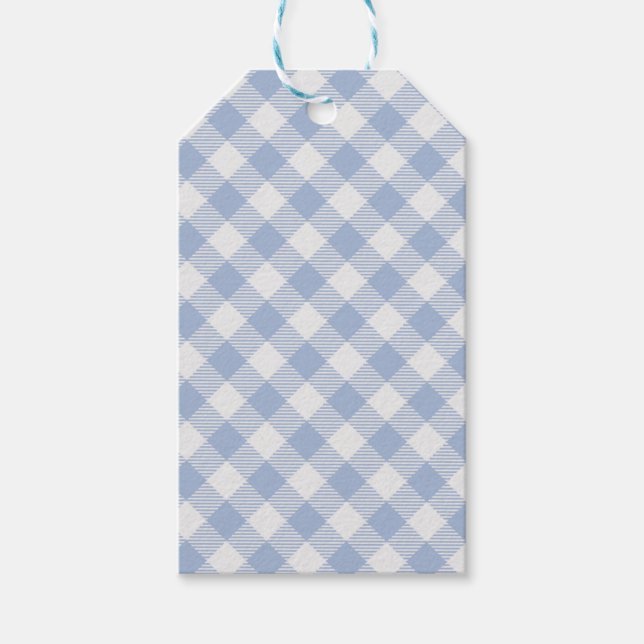Überprüftes blaues Gingham-Classic-Muster Geschenkanhänger (Vorderseite)