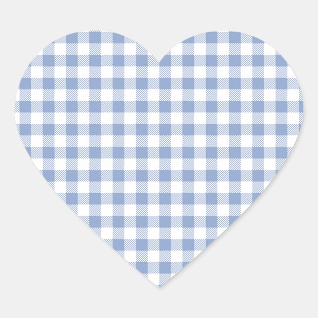Überprüftes blaues Gingham-Classic-Muster Herz-Aufkleber (Vorderseite)