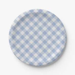 Überprüftes blaues Gingham-Classic-Muster Pappteller