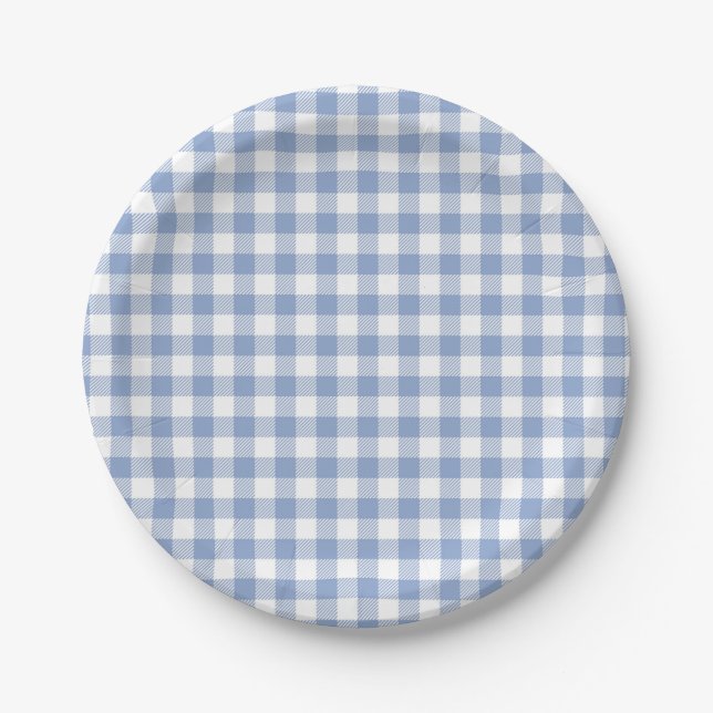 Überprüftes blaues Gingham-Classic-Muster Pappteller (Vorderseite)