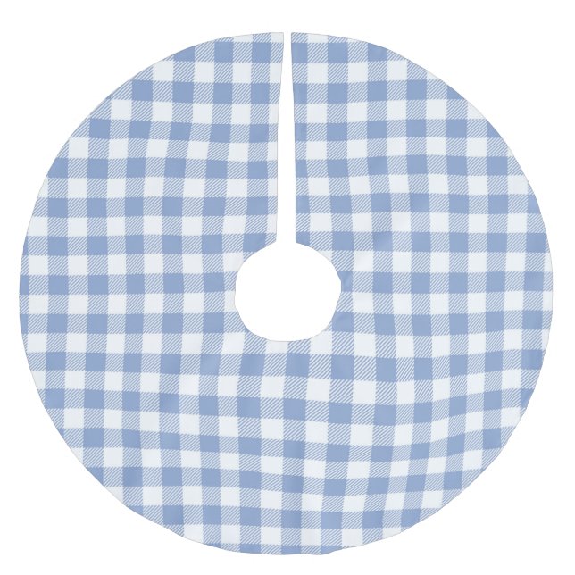 Überprüftes blaues Gingham-Classic-Muster Polyester Weihnachtsbaumdecke (Vorderseite)