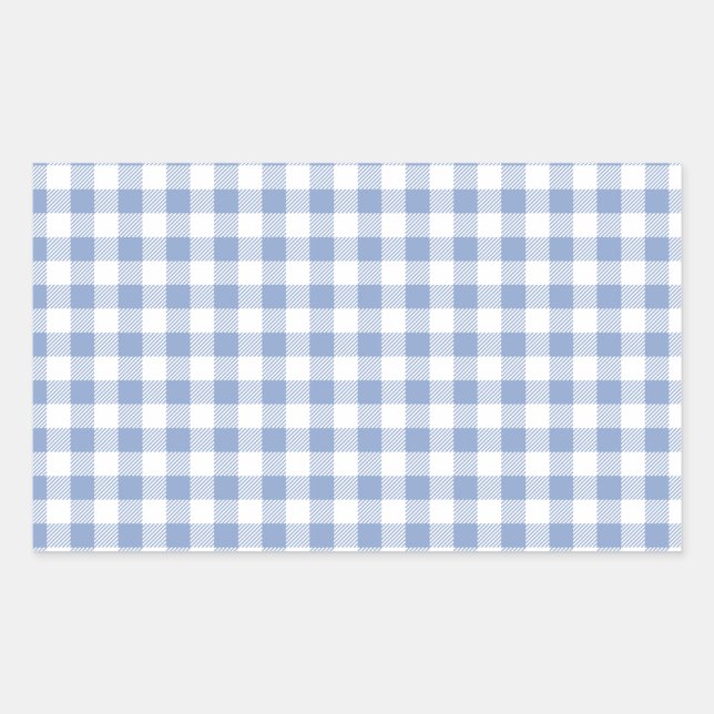 Überprüftes blaues Gingham-Classic-Muster Rechteckiger Aufkleber (Vorderseite)