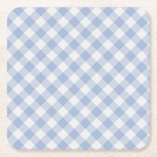 Überprüftes blaues Gingham-Classic-Muster Rechteckiger Pappuntersetzer