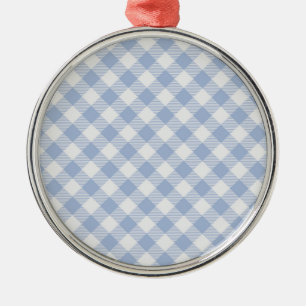 Überprüftes blaues Gingham-Classic-Muster Silbernes Ornament