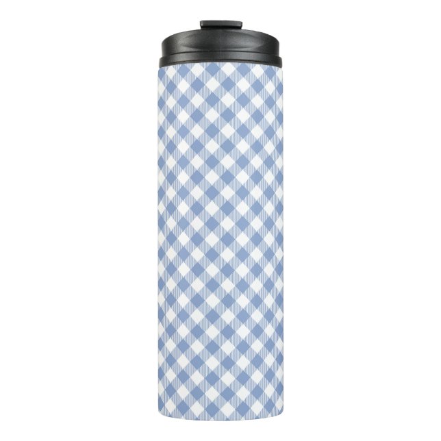 Überprüftes blaues Gingham-Classic-Muster Thermosbecher (Vorderseite)