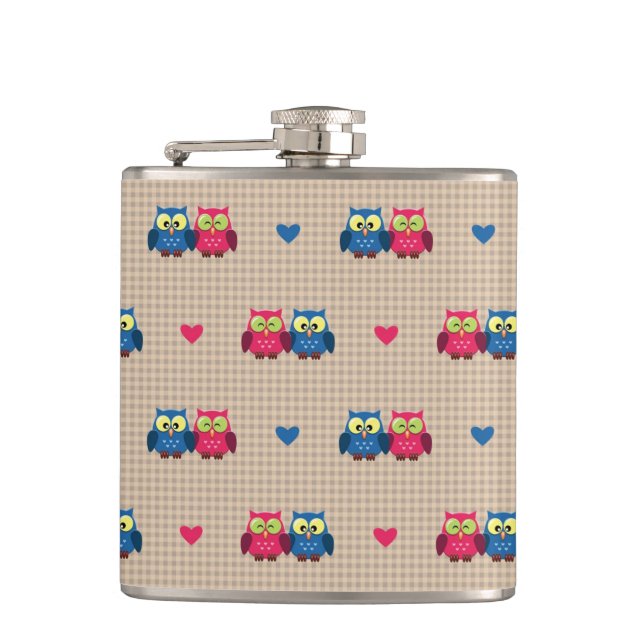 Überprüftes Muster mit Liebeeulen Flachmann (Vorderseite)