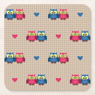 Überprüftes Muster mit Liebeeulen Rechteckiger Pappuntersetzer