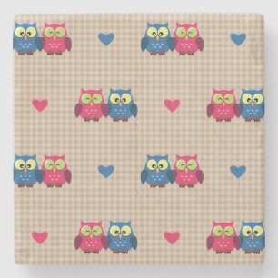 Überprüftes Muster mit Liebeeulen Steinuntersetzer