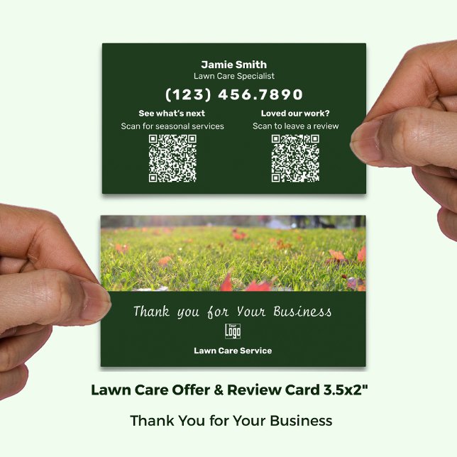 Überprüfung der Pflege und Danke, Combo Visitenkarte (Lawn Maintenance Review & Thank You Combo Business Card; Size: 3.5x2 Inch Landscape Format)