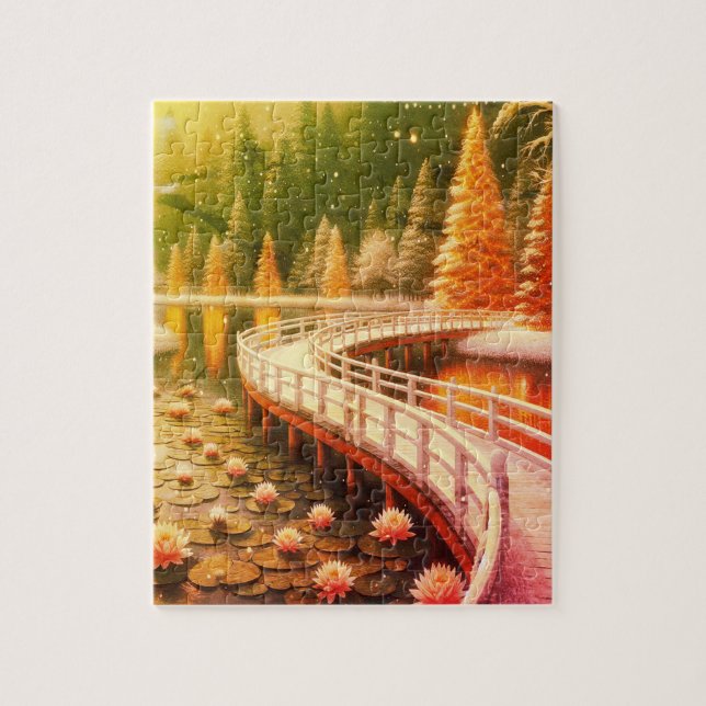 Überquere die Brücke über den Teich mit der blumig Puzzle (Vertikal)