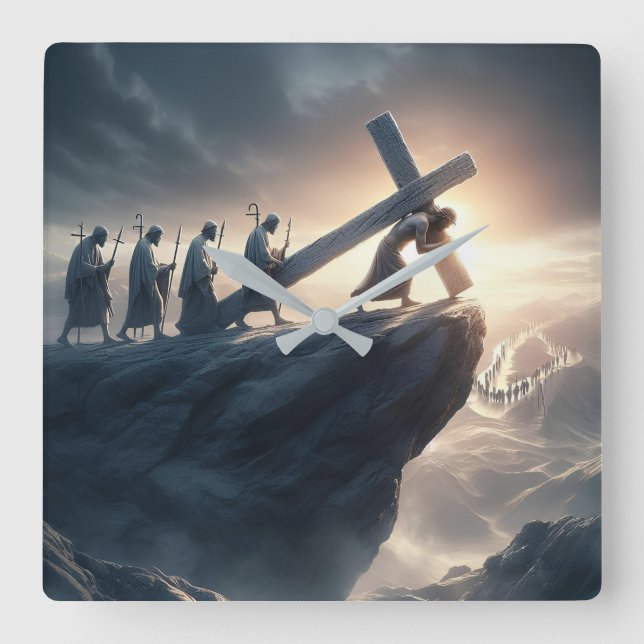 Überqueren als Belastung - Ihr Kreuz tragen Quadratische Wanduhr (Vorderseite)