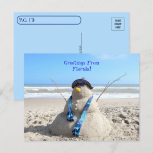 Überqueren von Gruben aus Florida Beach Snowman Postkarte