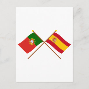 Überquerte Flaggen Portugals und Spaniens Postkarte