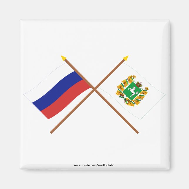 Überquerte Flaggen Russlands und des Gebiets Tomsk Magnet (Vorne)