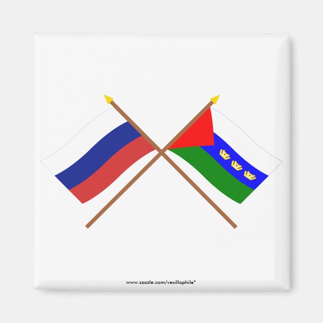 Überquerte Flaggen Russlands und Tyumen Oblast Magnet (Vorne)